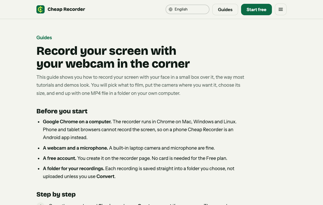 Top of the Cheap Recorder guide Record your screen with your webcam in the corner